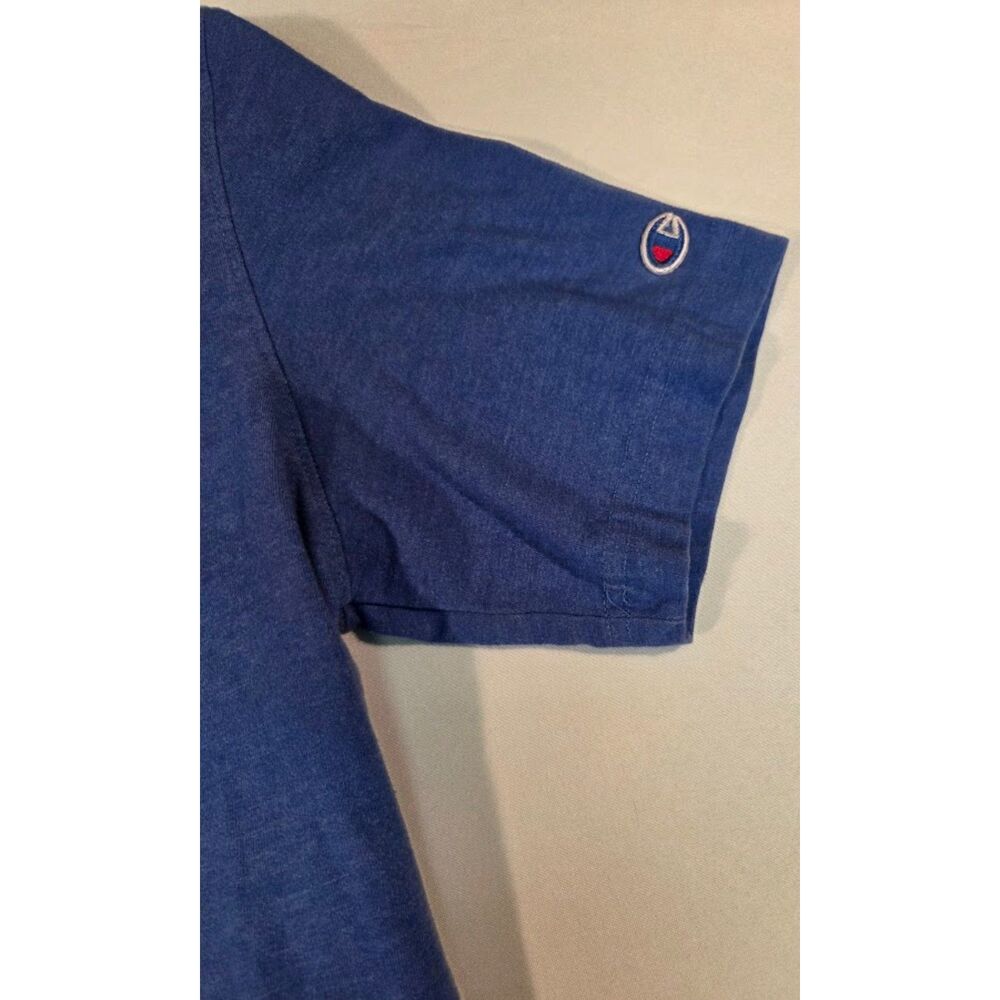 Champion Script Logo T-Shirt Blue Athletic Tee Men's Medium - Picture 3 of 4